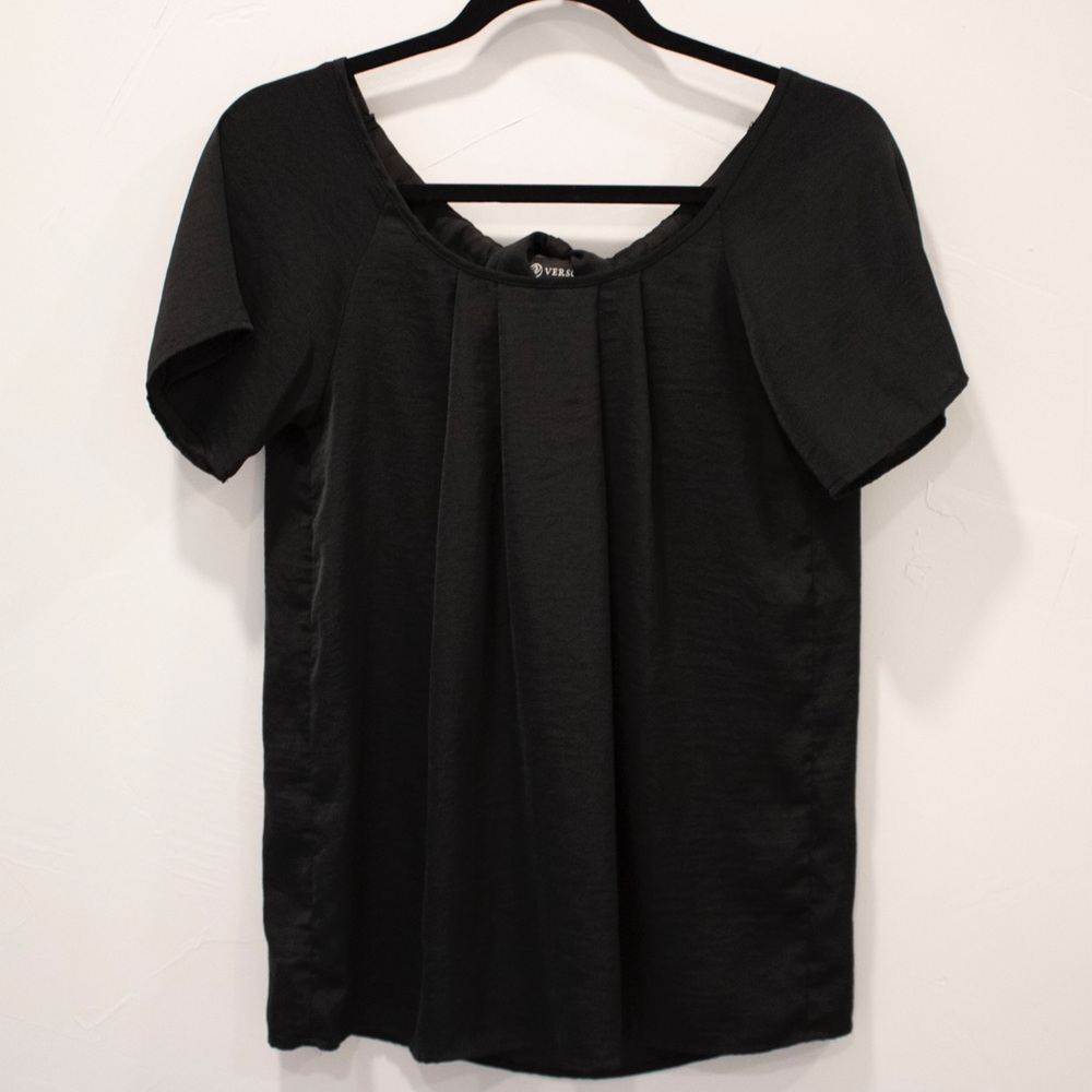 Silky Short Sleeve Black Blouse